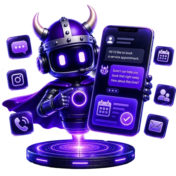 Viking AI mascot bot replying to a customer text message and booking an appointment for a local service business