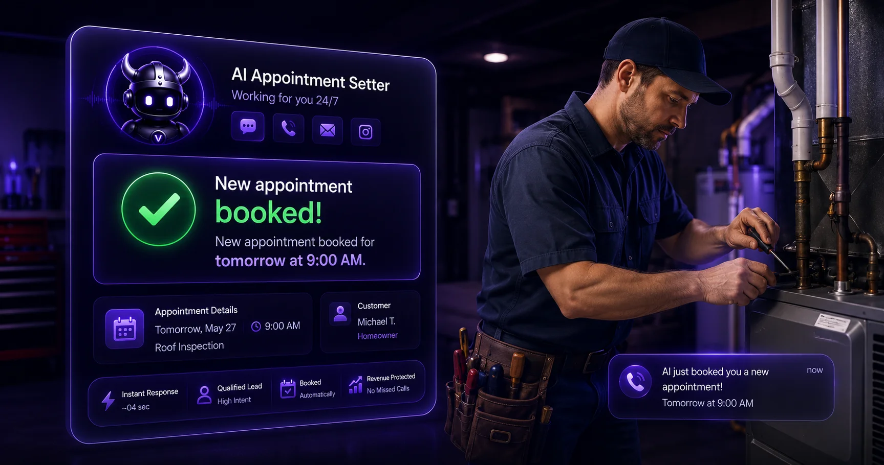 ai appointment setter for home service contractor HVAC roofing plumbing